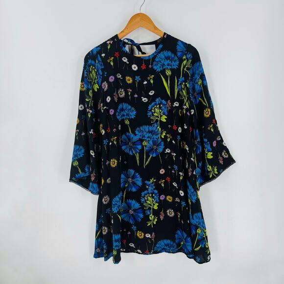 Maeve Anthropologie Dress XS‎ Black Blue Bell Sleeve Mini Boho Dark Romantic - Picture 11 of 11
